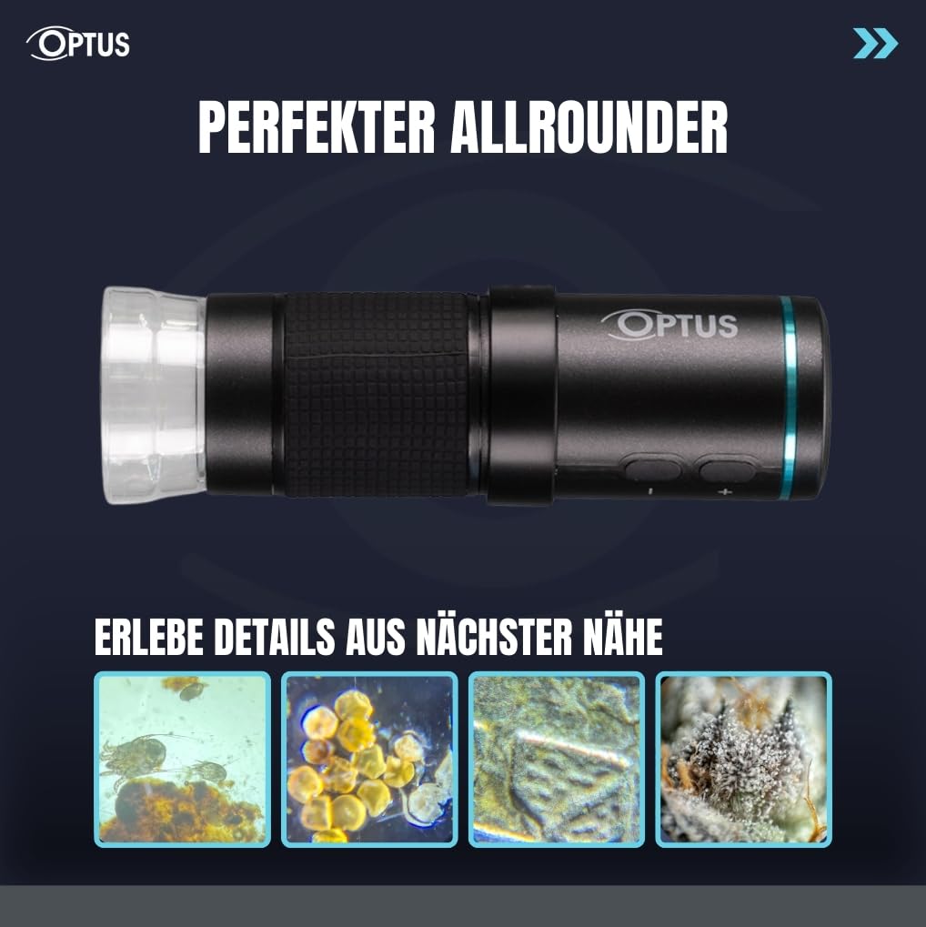 Optus Digitalmikroskop WLAN Full-HD 50x-300x mit Video- und Fotoaufnahme LED dimmbar für Handy, Technik, Schule, Natur, Pflanzen, Hobby