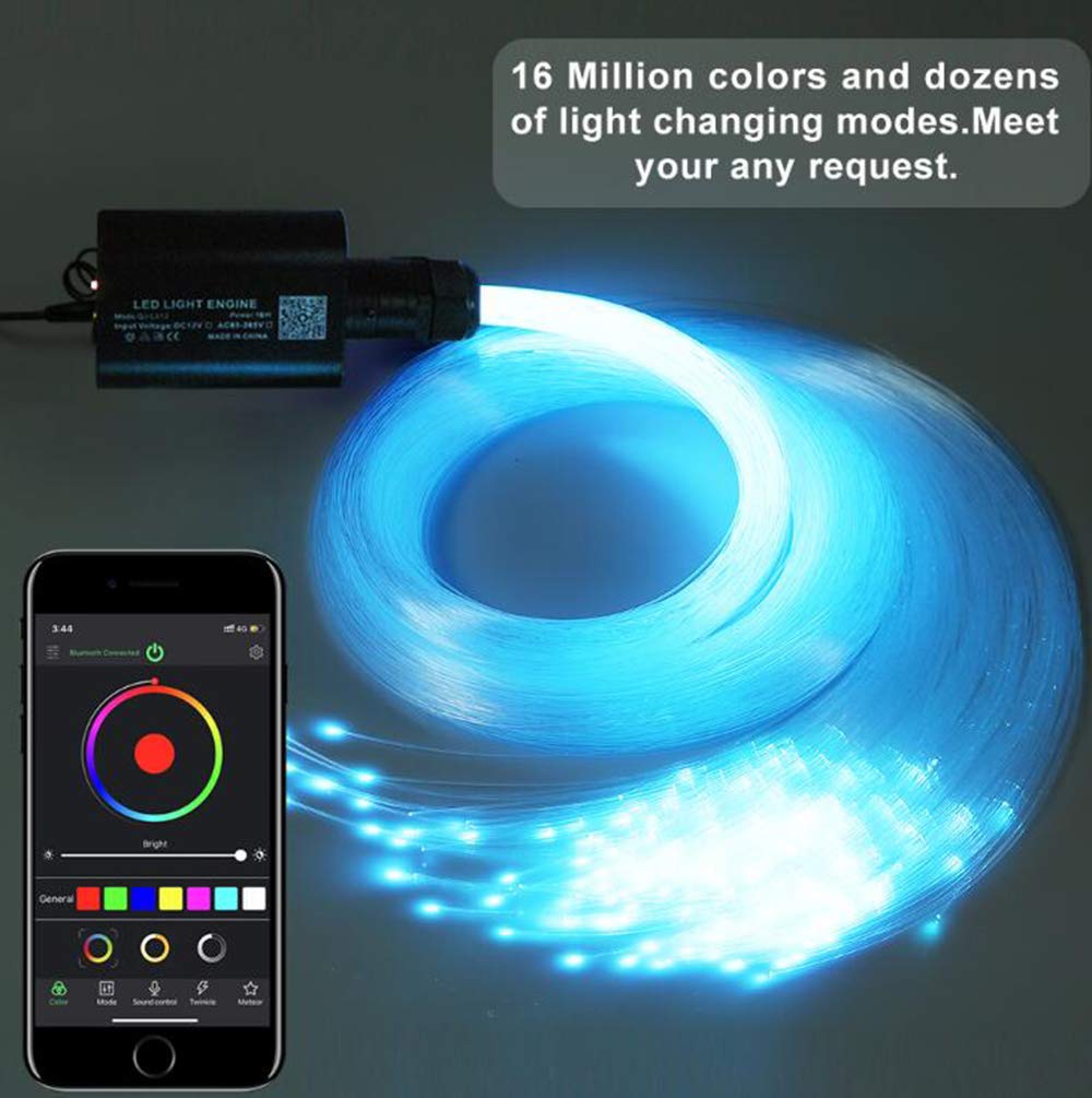 Kit Bluetooth 16W RGBW de Fibra óptica de la Cortina de luz App/Remoto Punto de inflamación Cascada de iluminación sensorial de los niños Decoración casera Ligera,150pcs 0.75mm 2m