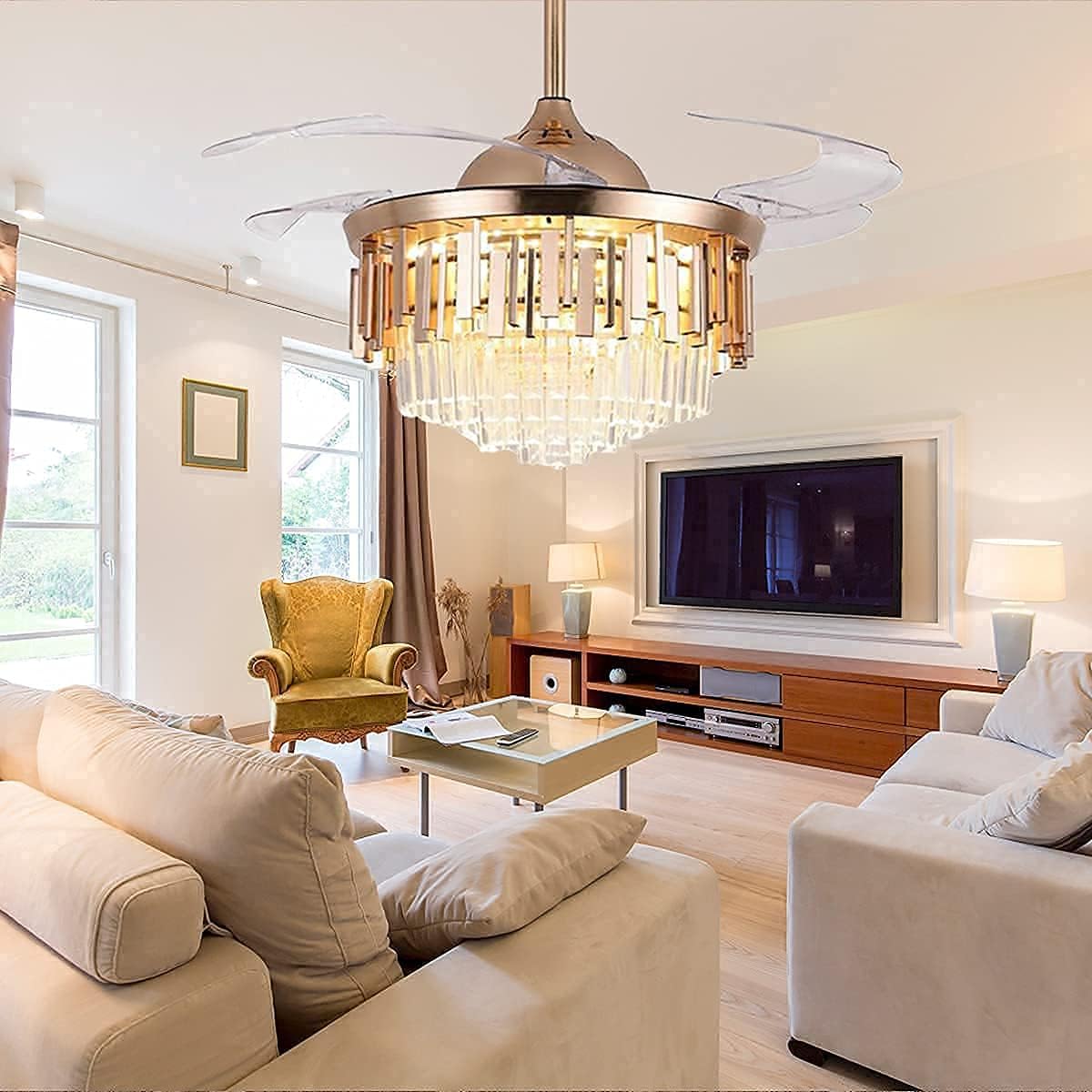 Promo Discount Up To 70% Off FANSAN 42 Crystal Ceiling Fan with Light, Modern Luxury Crystal Chandelier with Retractable Blade, Remote 3 Lighting and Wind Speed Changing, Silent Ceiling Fan light kits for Dining Living Room Up To 40% OFF FANSAN 42 Crystal Ceiling Fan with Light, Modern Luxury Crystal Chandelier with Retractable Blade, Remote 3 Lighting and Wind Speed Changing, Silent Ceiling Fan light kits for Dining Living Room