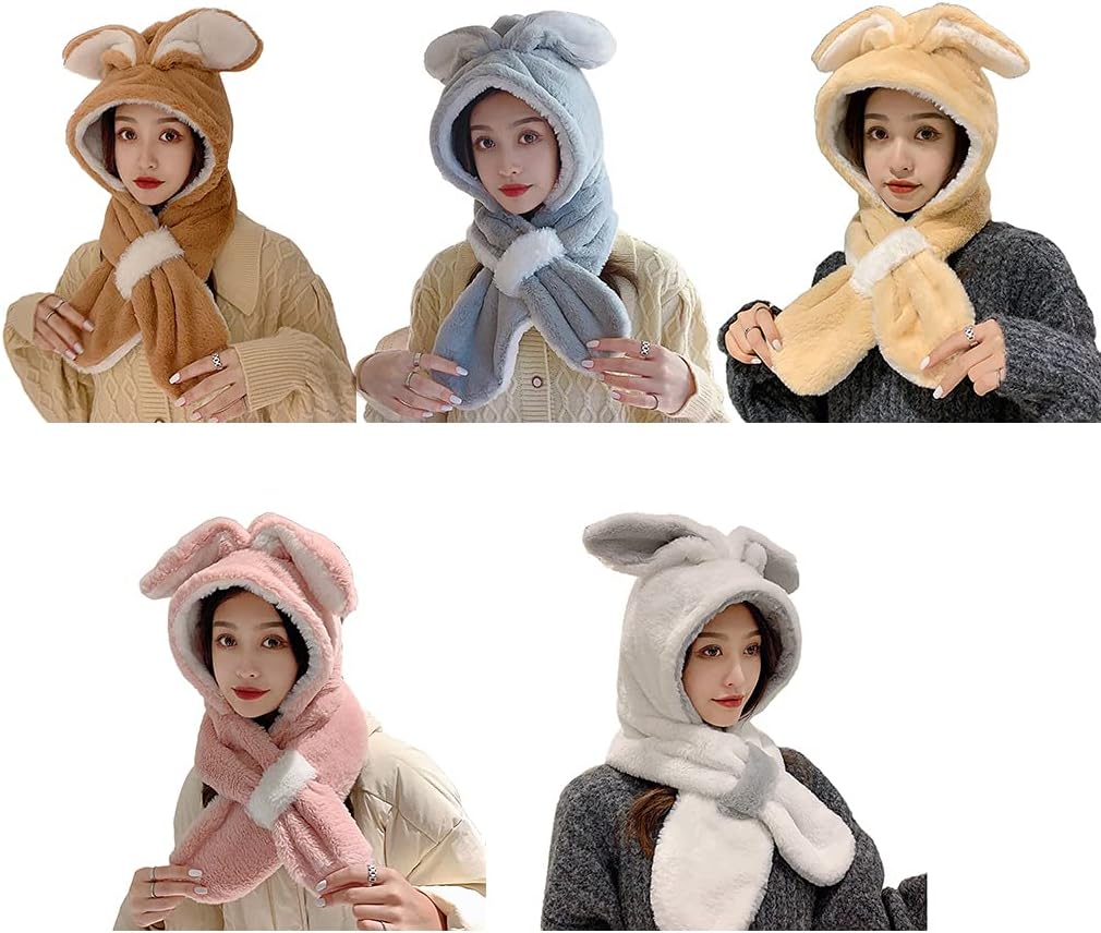 Scarf,Sweet Cartoon Fashion Cute Ear Hat Cute Winter Gift Cold-proof Hoodies Scarf Cute Winter Thick Plush Scarf Scarf(Yellow)