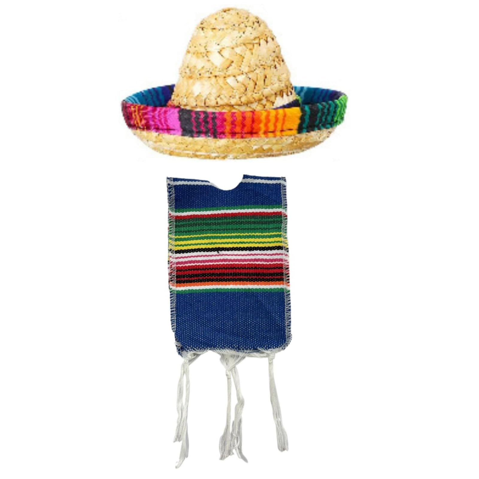 Cazqgoy Unisex Infant Navy Small Mexican Sombrero Hats And Serapes Ponchos For Bottles, Colourful Beer Poncho Cover, Tiny Sombrero Hat, Mini Serapes Poncho For Bottles, Blue