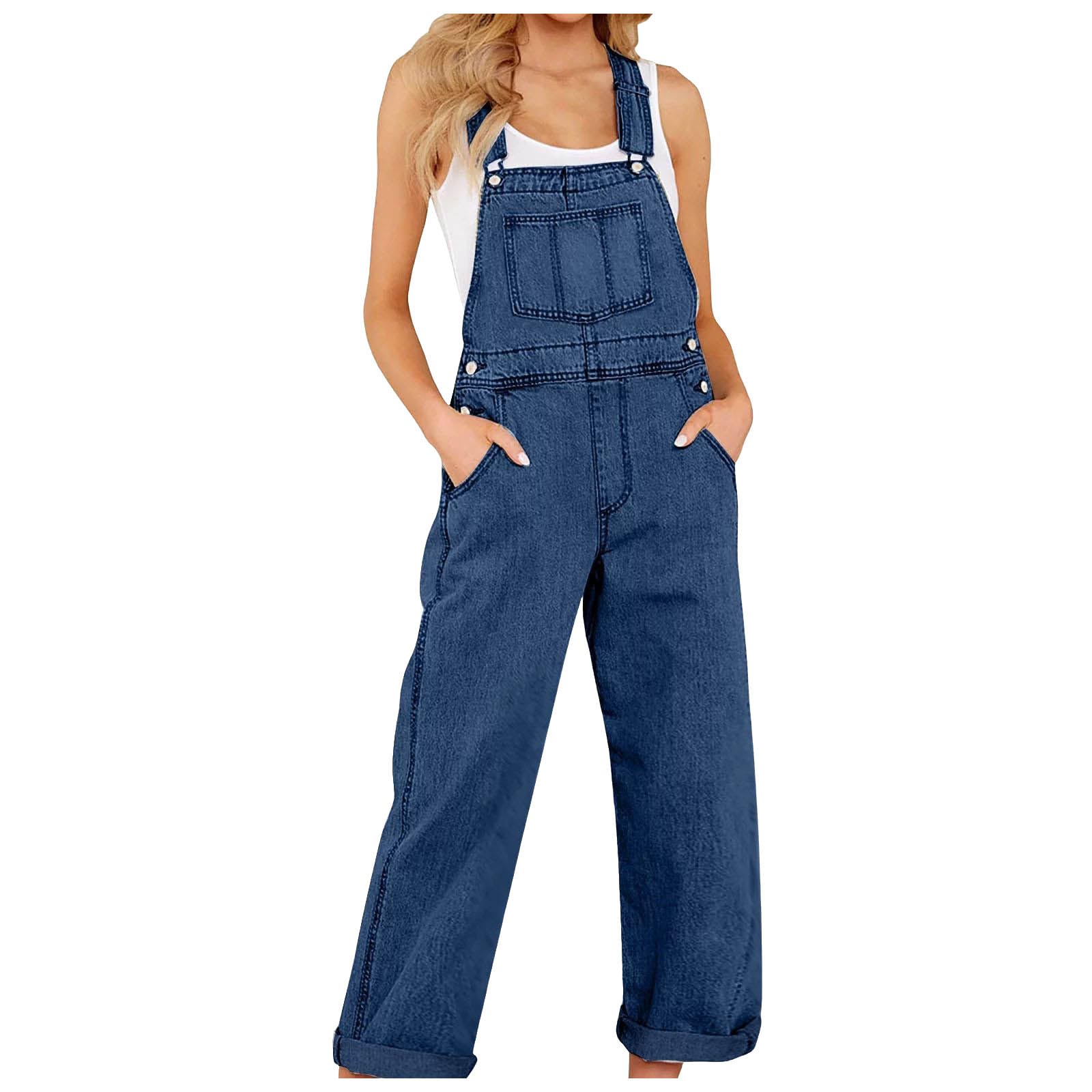 Peto recto de pierna ancha con babero ajustable para mujer