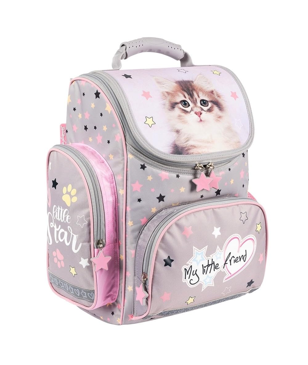 PASO Set di 4 zaini per la scuola per bambini e bambine, con astuccio, astuccio per scarpe e quaderno per i compiti, motivo gatto, set per 1-3 elementi