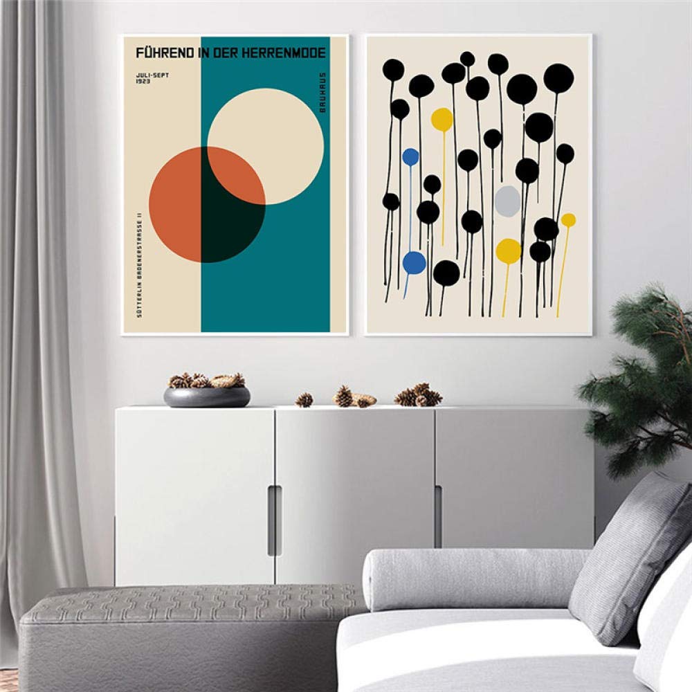 Amazon｜幾何学的抽象青緑キャンバス絵画カラフルなサークルライン壁