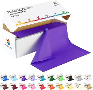 54 Inch X 200 Feet Plastic Table Cover Roll with Convenient Slide Cutter, Disposable Plastic Table Cloth Roll with Cut-to-Size Design for Weddings, Banquets, Parties Purple