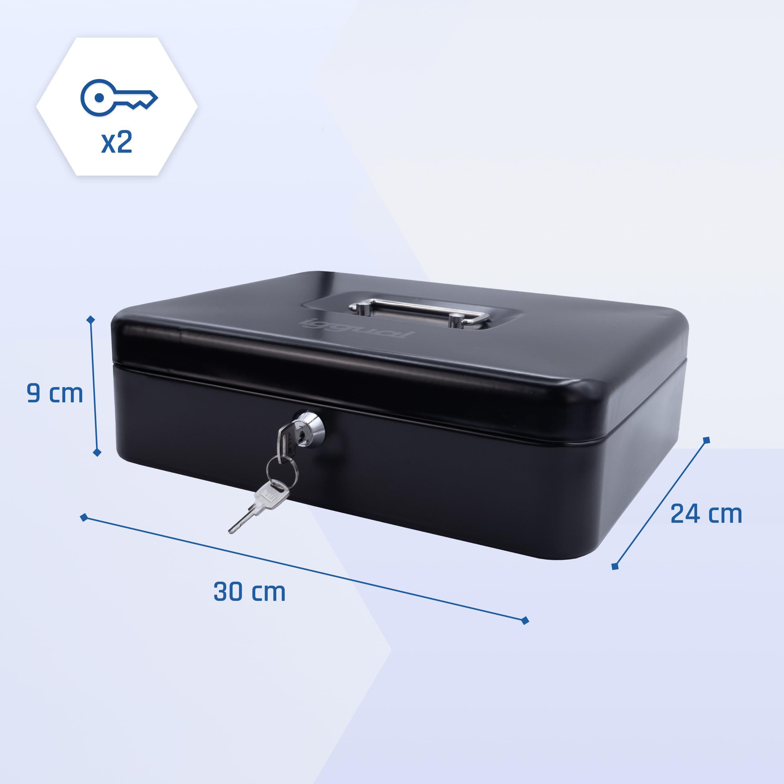 iggual Caja de Efectivo con 2 Llaves, Bandeja Organizador, Negro