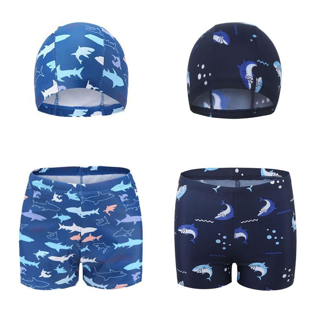 FedMois Traje de Baño de Dos Piezas Niños, Short Bañador + Gorro Natación (Pack de 2 Set)