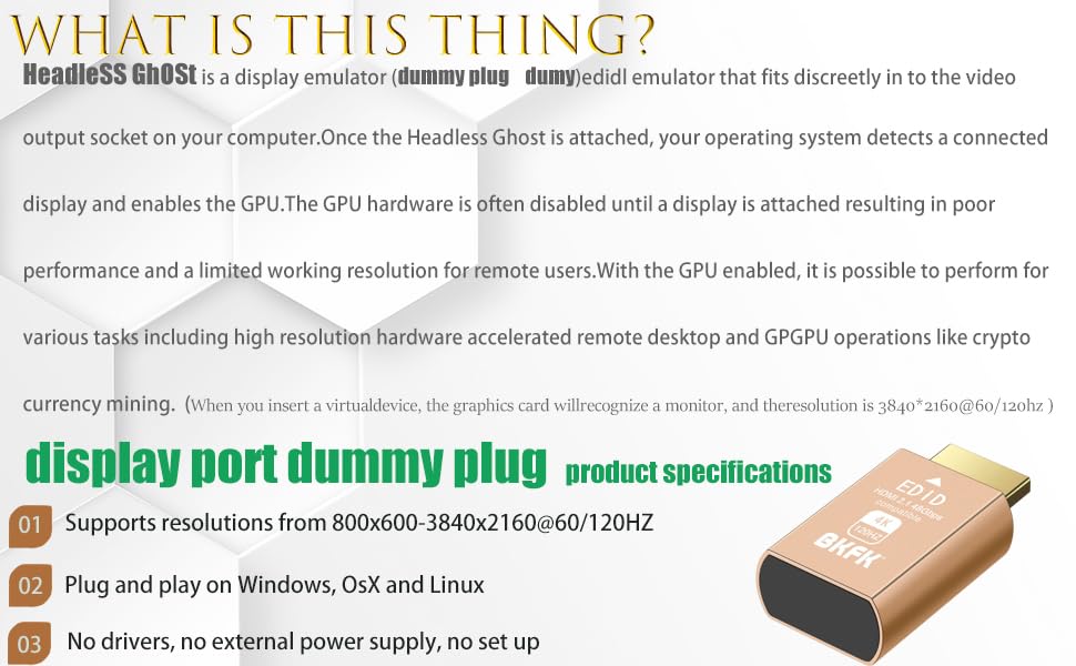 Image of 1 Pack HDMI Dummy Plug 4K@120Hz, 2K@120Hz EDID Emulator