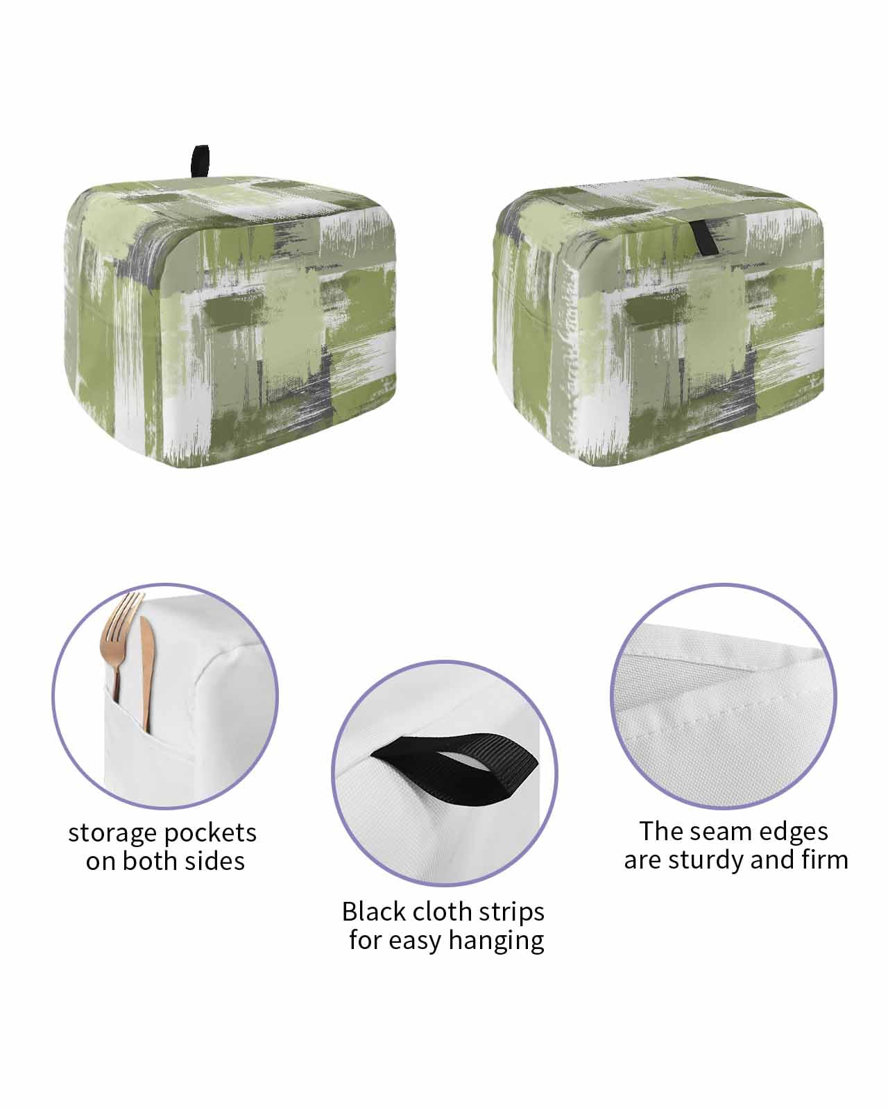 Sage Green 4 Slice Toaster Cover Small Appliance Cover Toaster Dustproof Fingerprint Protectors Machine Washable, Gradient White Farmhouse Country Smear Art