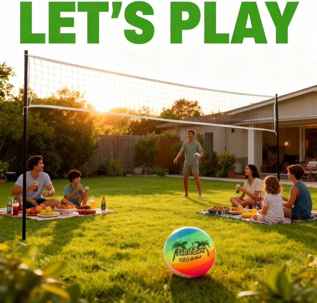 Portable Volleyball Net Outdoor Complete Set with Pump and Steel Poles, Professional Backyard Beach System - No Sag Design, Foldable Carry Bag, Ideal for Practice and Family Game