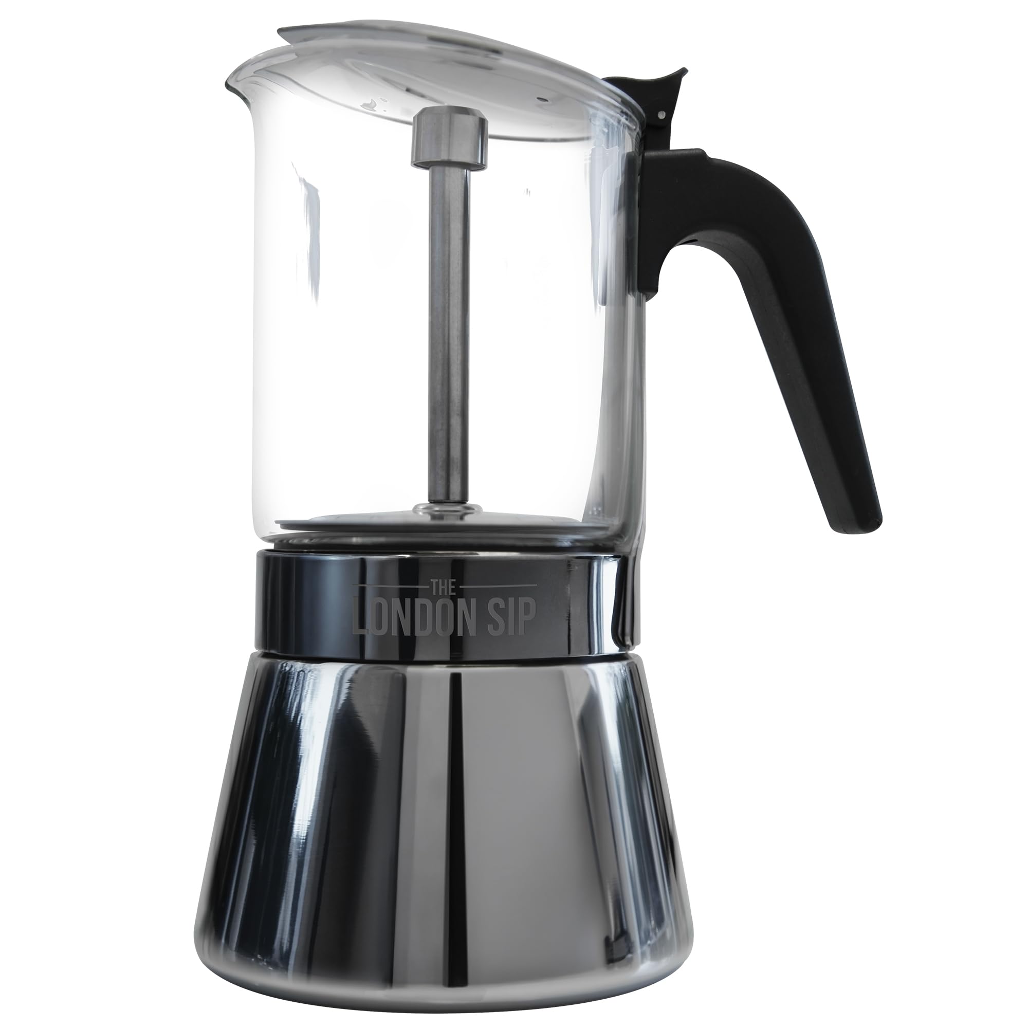 The London Sip Glass and Stainless Steel Stovetop Espresso Maker, Moka Pot Italian Coffee Percolator, Large (15.2 oz)