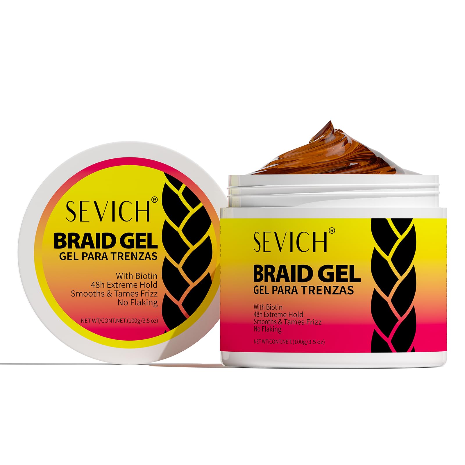 SEVICH Biotin Care Braid Gel - Extreme Hold Braid Wax, Shining Curly Hair Gel, Hair Damage Repair Formula High Shine Braiding Gel & Edge Control 3.5Oz/100g