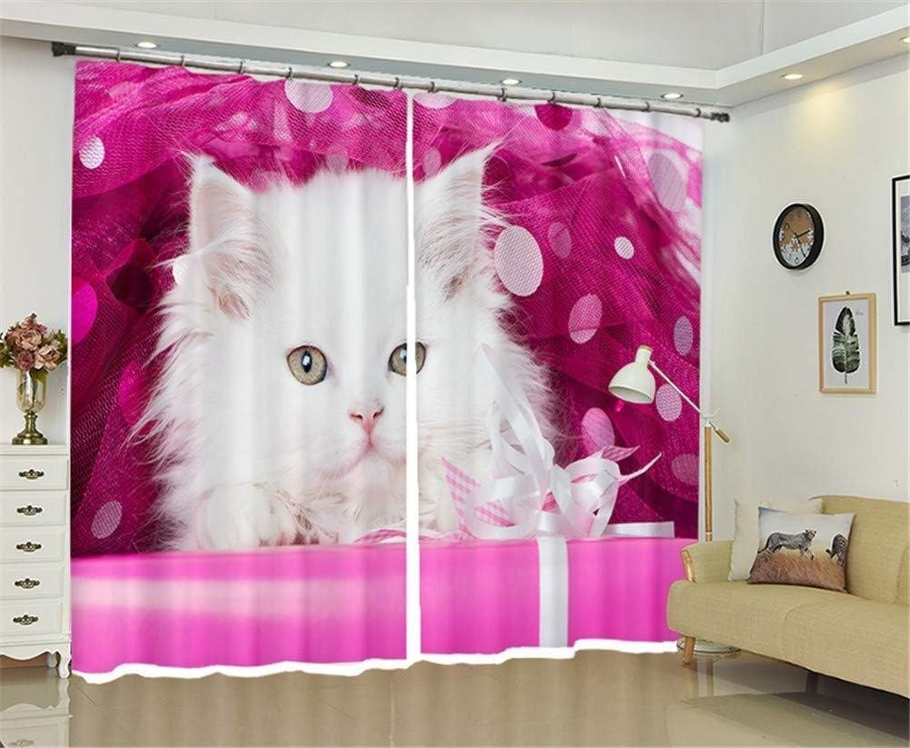 Curtains Pink 3D Curtains / 2 Panels/Animal/Bedroom Custom Size Lovely Cat Printing Blackout Curtains 2 Panels for Living Room Bedroom Hotel Home (Size : 2.64x1.6m)