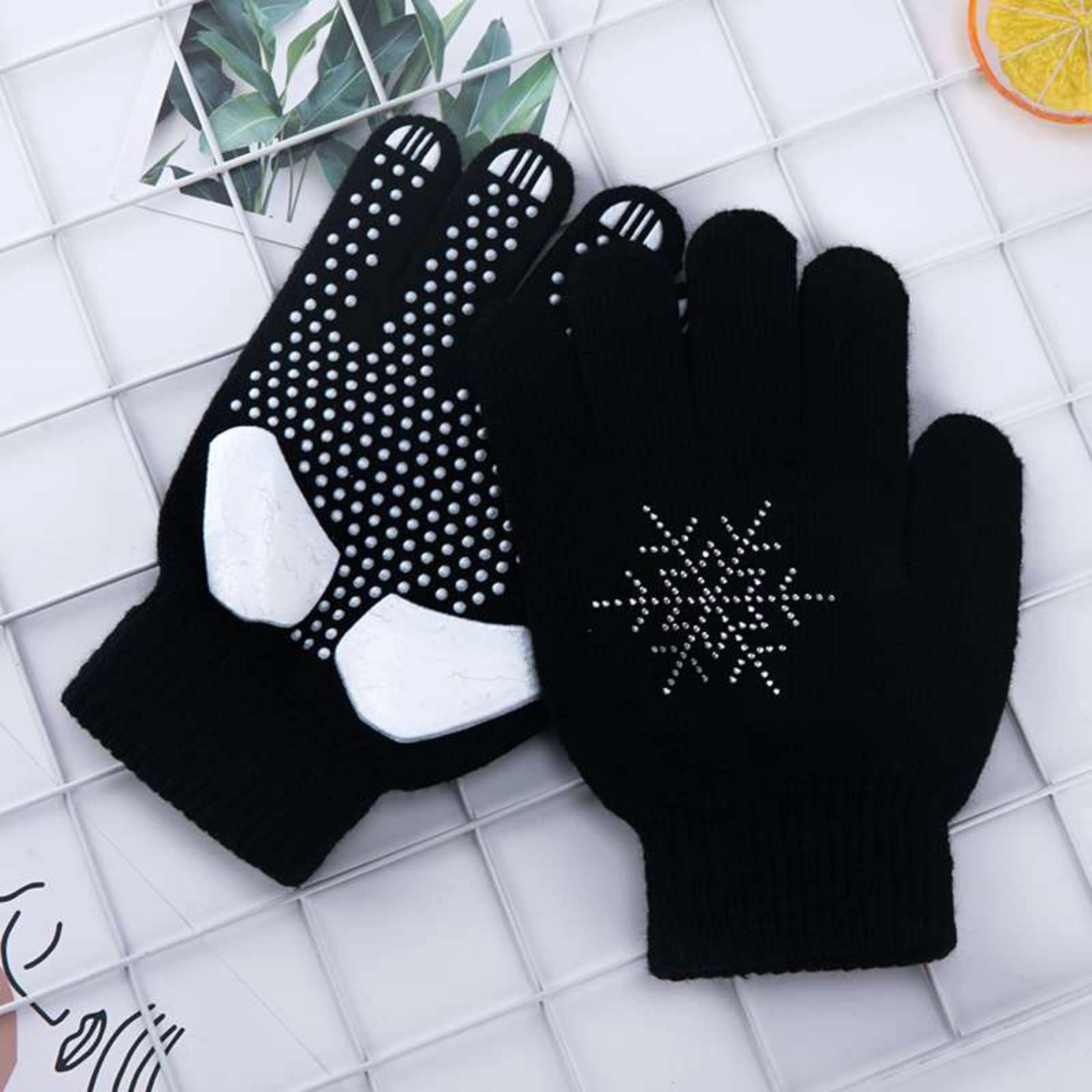 Hotfiary Gants de Patinage Artistique pour Enfants Girls Anti Slip Gants de Patinage sur Glace avec Gants Thermiques en Strass pour Cadeau