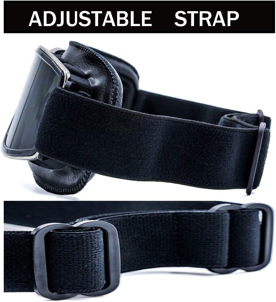 Motorcycle Goggles Vintage Pilot Leather Riding Glasses Scooter ATV Off-Road Anti-Scratch Dust Proof Eyewear for Men Women Adult