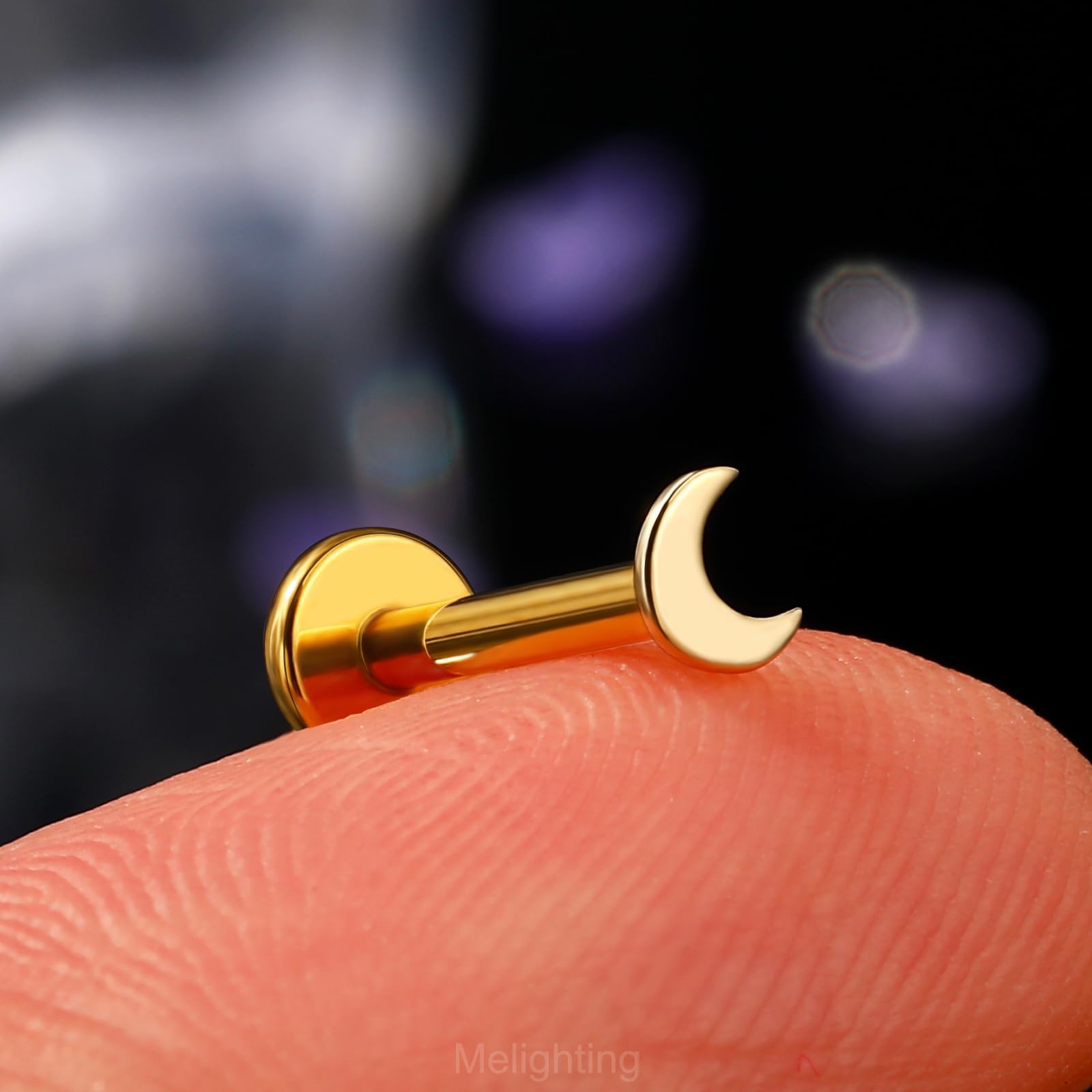 Melighting Orecchino piatto posteriore in oro giallo 14 K, orecchino helix, titanio senza fili, spinta in cartilagine, orecchini 16 g, trago stud cuore medusa piercing gioielli