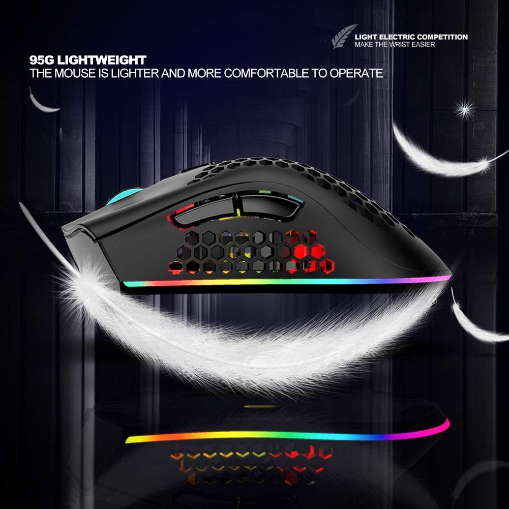 Mouse da gioco wireless da 2,4 GHz 7 pulsanti 1600 DPI regolabile retroilluminazione RGB mouse ricaricabile leggero guscio a nido d'ape mouse gamer rosa
