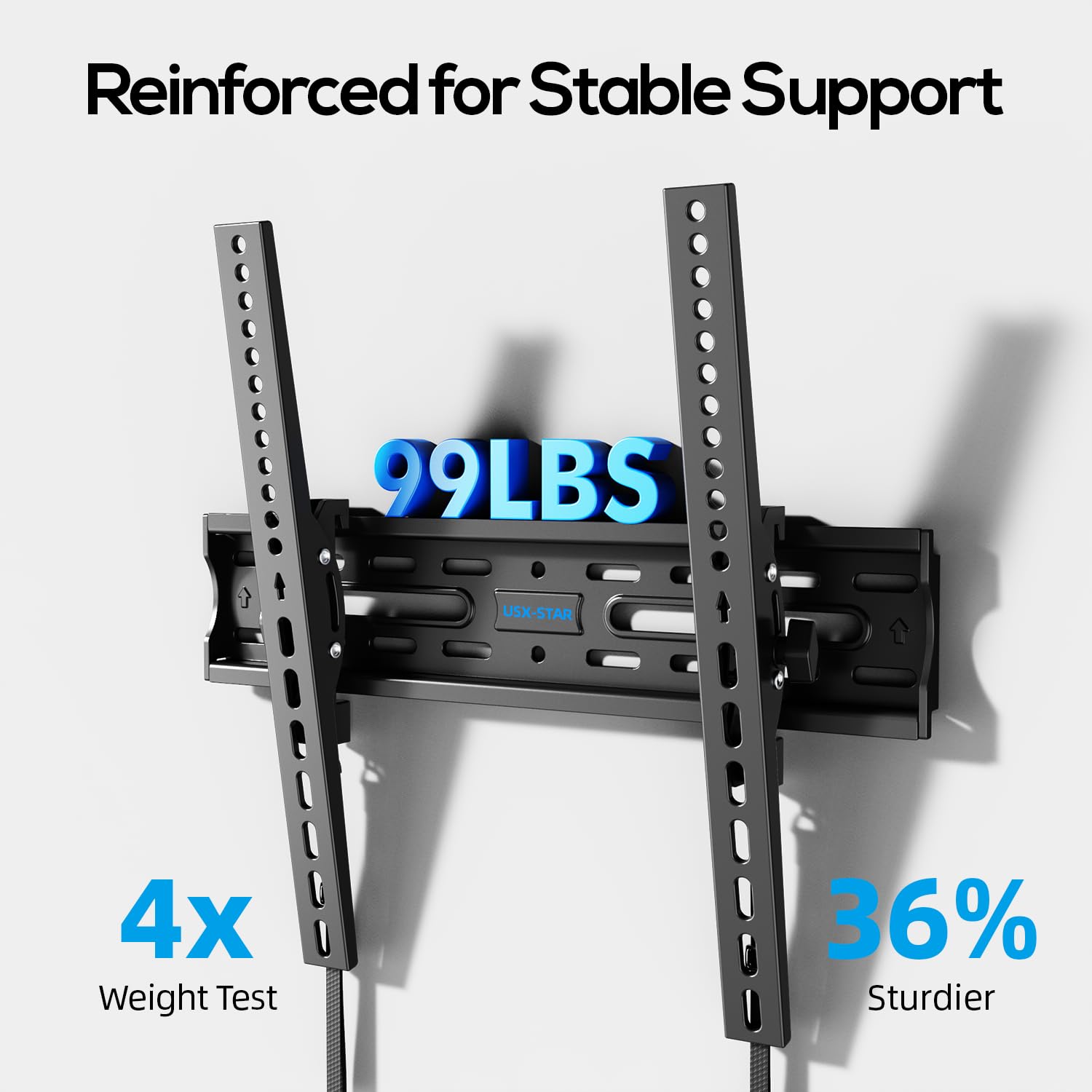 The USX STAR UL Listed Tilting Low Profile TV Wall Mount offers a secure and space-saving solution for TVs up to 99 lbs.