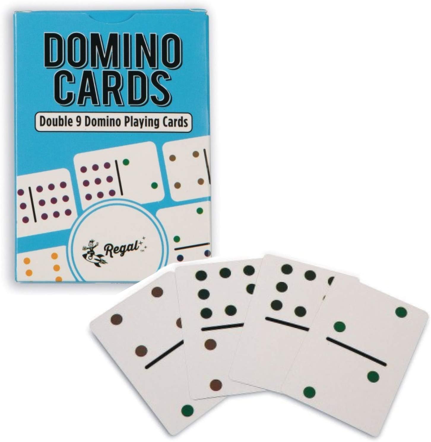 Regal Games - Double 9 Domino Playing Cards - Colored Dots Deck - Family-Friendly Domino Card Game - 2-8 Players - Ages 8+ - 55 Card Deck - 3.5” x 2.5”