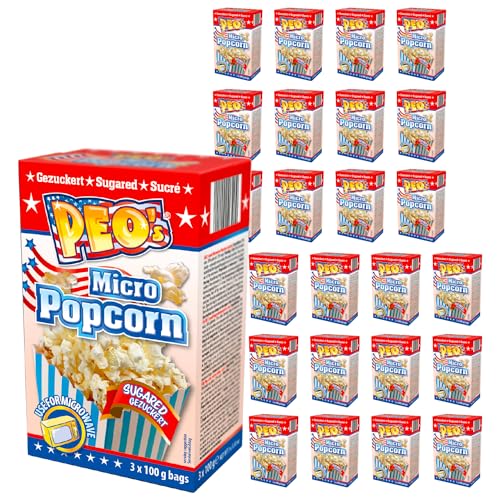 Peo's Palomitas de maíz para microondas, azucaradas, paquete de 72, 24 cajas con 3 paquetes de 100 g de contenido, palomitas de maíz para carnaval, fiestas, noches de cine