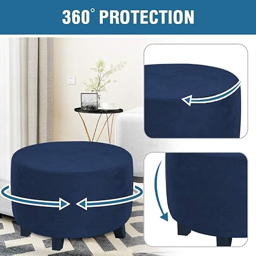 Miniatura 6 de Funda otomana redonda de terciopelo, fundas protectoras para reposapiés, fundas protectoras para taburetes de almacenamiento, fundas elásticas con