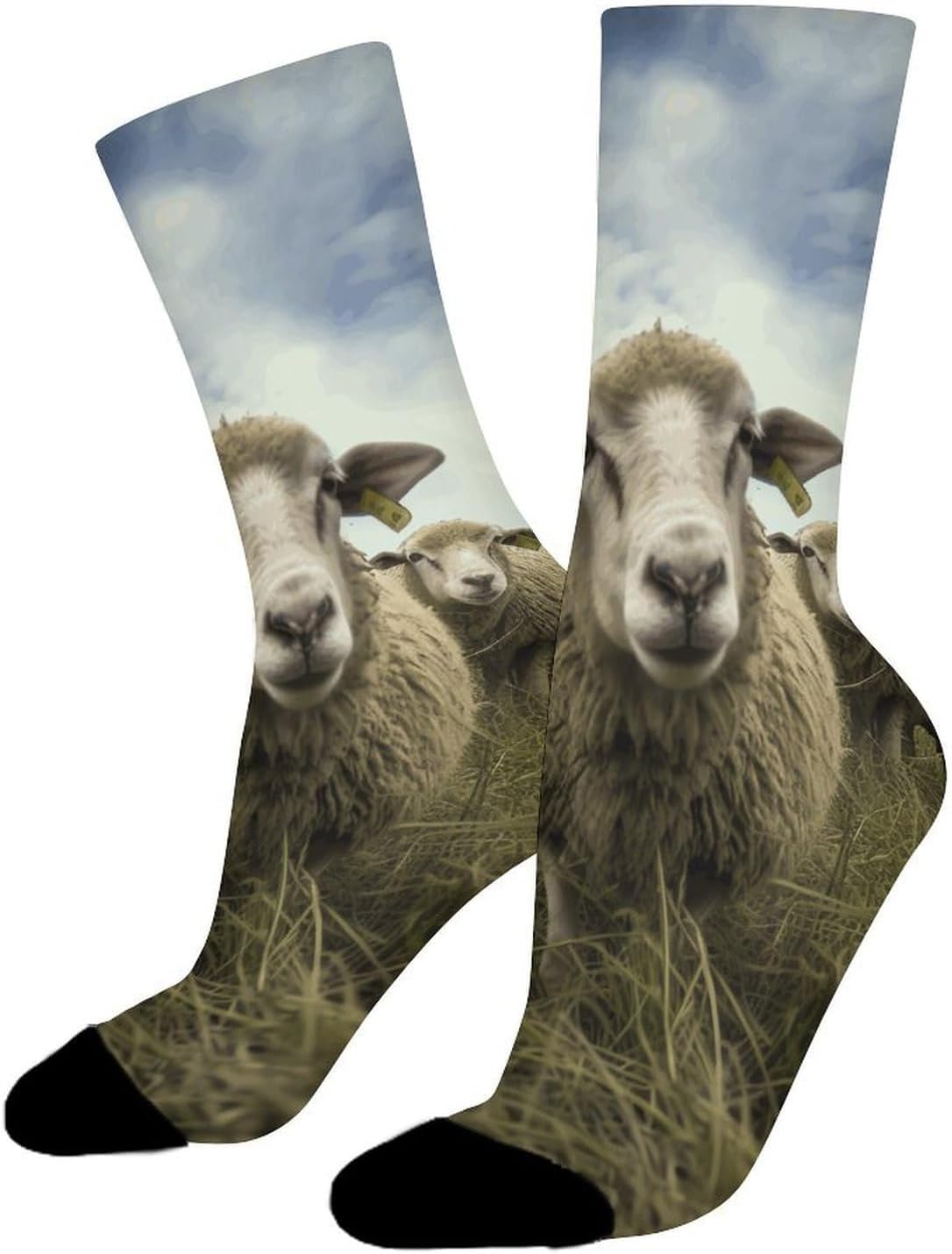 Yellow Eyes Cat Crew Socks Moisture Wicking Ankle High Cushioned Arch Support Seamless Toe Athletic & Casual