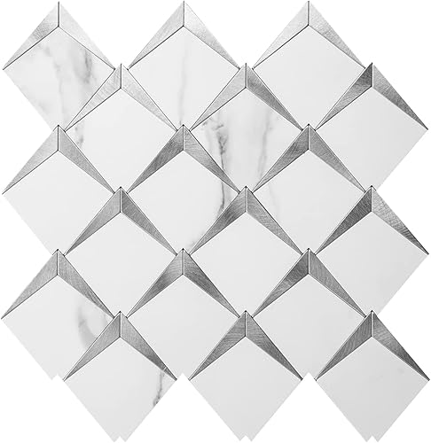 Art3d 10 hojas para despegar y pegar para decoración de cocina, azulejos de mosaico de diamante autoadhesivos para chimenea y baño