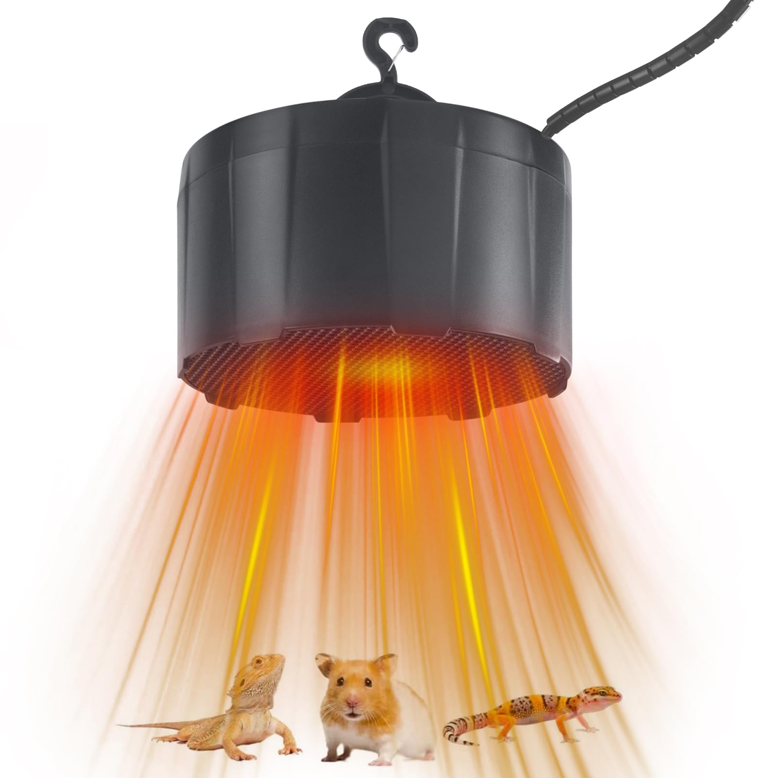 DGE Reptile Heater Fan, 200 Watt Basking Spot Heat of Bearded Dragon, Black Heater for Reptiles and Amphibian Use