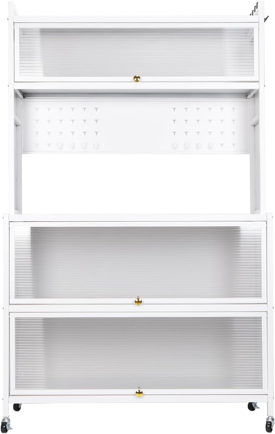 Wheeled Metal Cabinet Organizer with Locker Hole Board Multi-Layer Floor Storage Cabinet Rust Proof Microwave Oven Pot Oven Rack