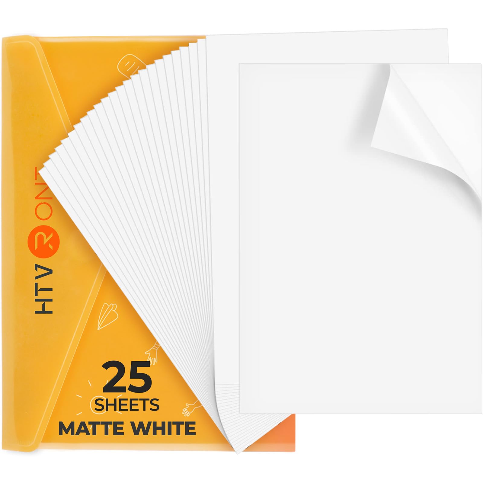 HTVRONT Lot de 25 feuilles de papier autocollant en vinyle imprimable pour imprimante à jet d'encre et laser - 21,6 x 27,9 cm - Blanc mat - Sèche rapidement et retient joliment l'encre