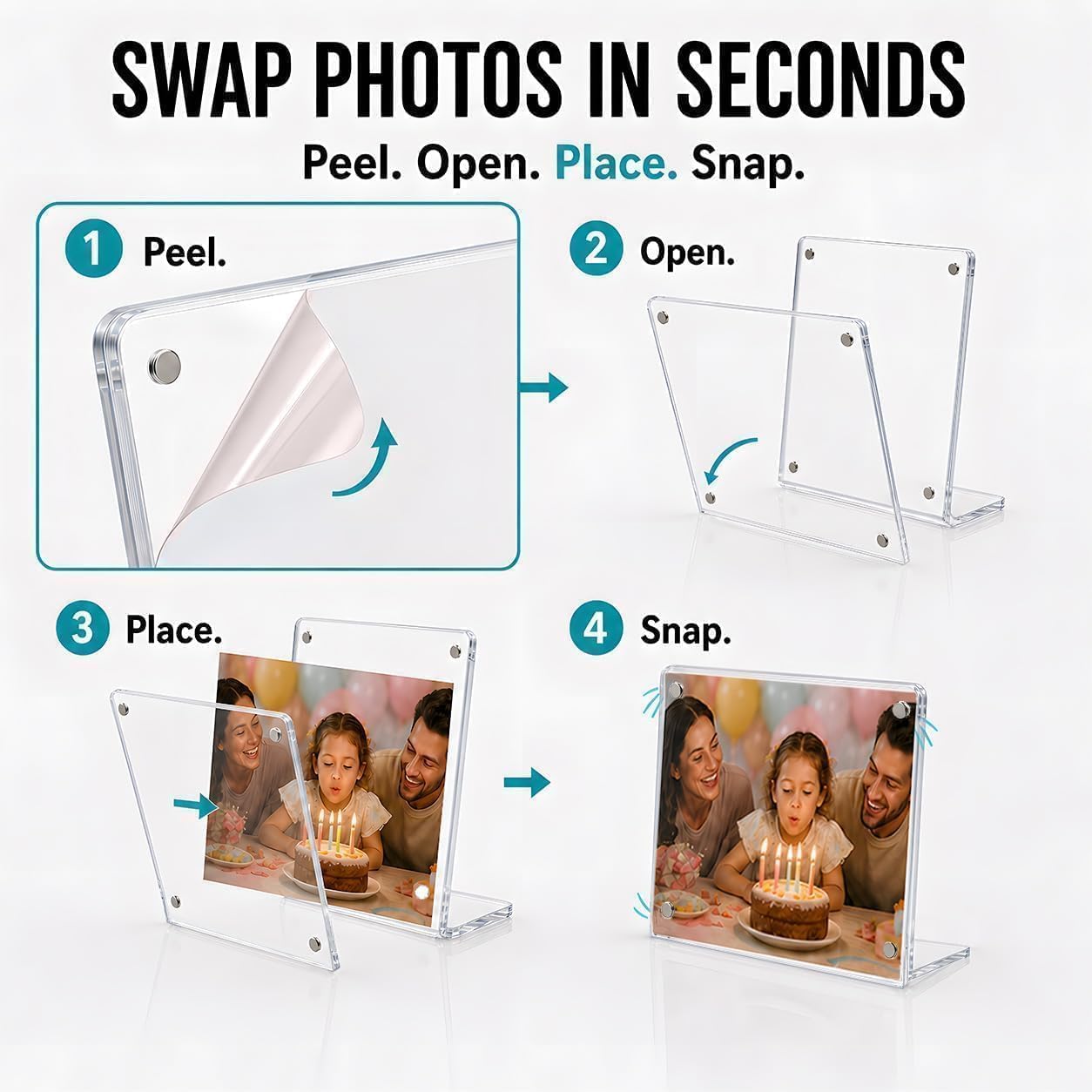 4x6 Clear Acrylic Picture Frames with Magnetic Closure, Desk Decor, 3 Pack