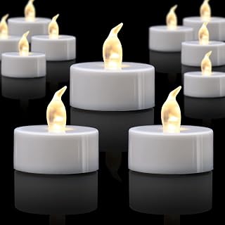 LED Tea Lights, 24/50/100/200/400 Pack Flameless Tea Lights, Warm Yellow/Warm White Flickering Light, Last 150 Hours +, Battery Operated Tea Lights for Decoration(24pcs White)