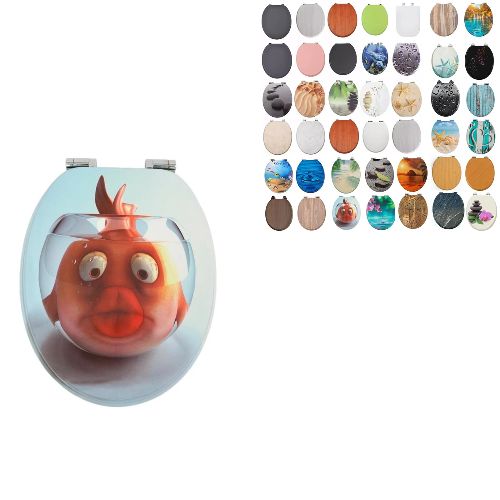 Burakh Cartoon Fish Design 18" Mdf Toilet Seat Universal Adjustable Fit Most Toilets Oval Seat┃Bathroom Standard Wooden Mdf Toilet Seat | Wc Seat +Fittings (Cartoon Fish Design)