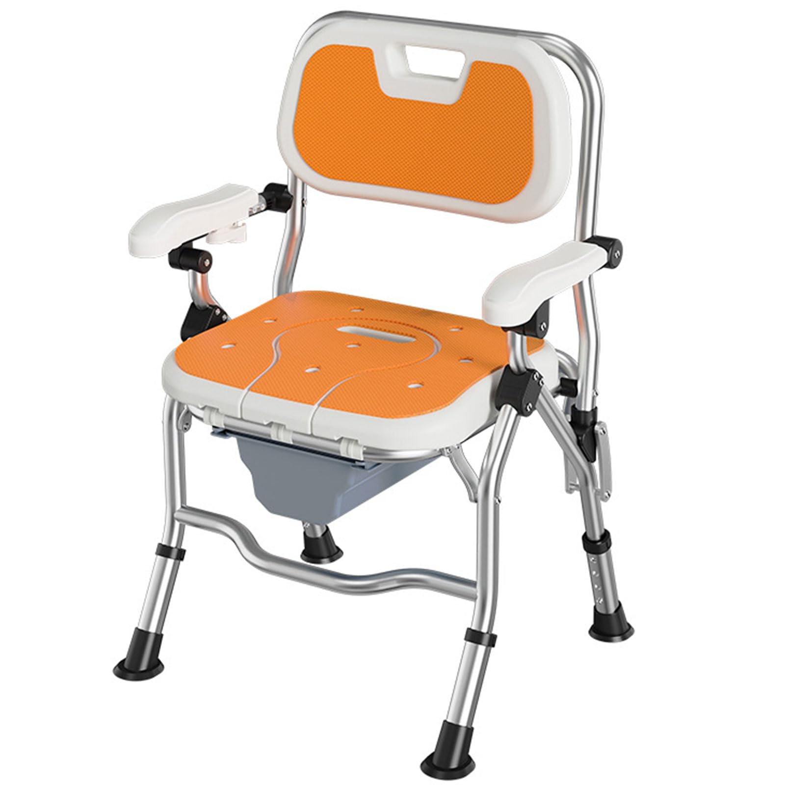 Silla de baño con Inodoro 3 en 1, Silla de Ducha Plegable, Taburete de baño Ligero, Ajustable en 4 Niveles, Patas Antideslizantes, Recorte for privacidad, Ideal for Embarazadas y Personas Mayores.