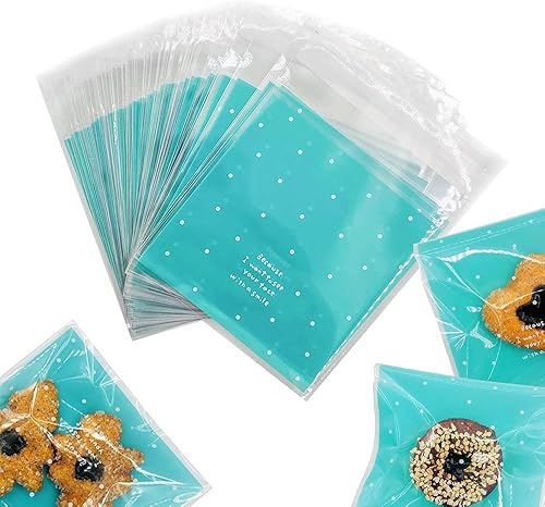 Miniatura 9 de 200 bolsas de celofán autoadhesivas con puntos blancos, bolsa de galletas, bolsa de recuerdo de fiesta para panadería, dulces, galletas (5.5 x 5.5