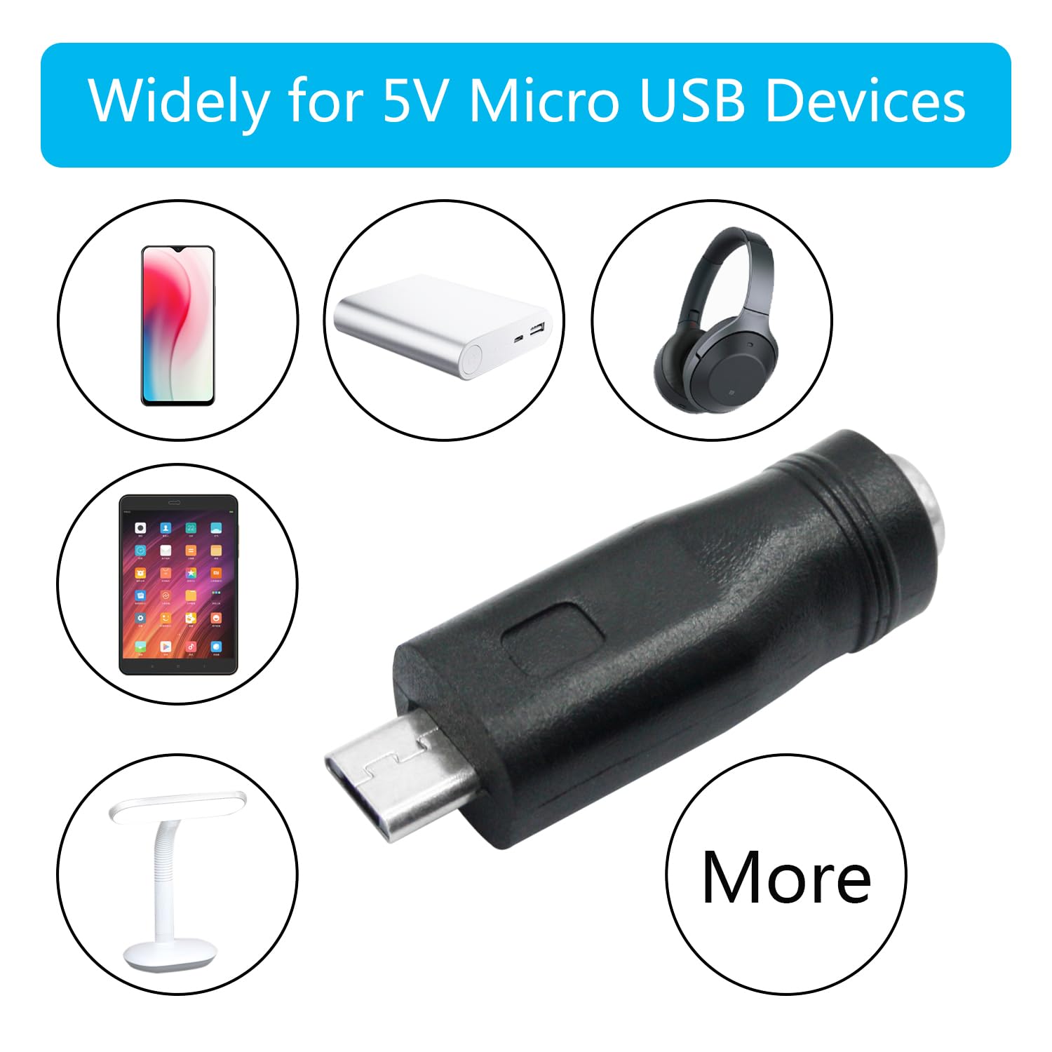 Maixbomr Adaptador DC 5,5 mm x 2,1 mm para Micro USB, 5V DC 5521