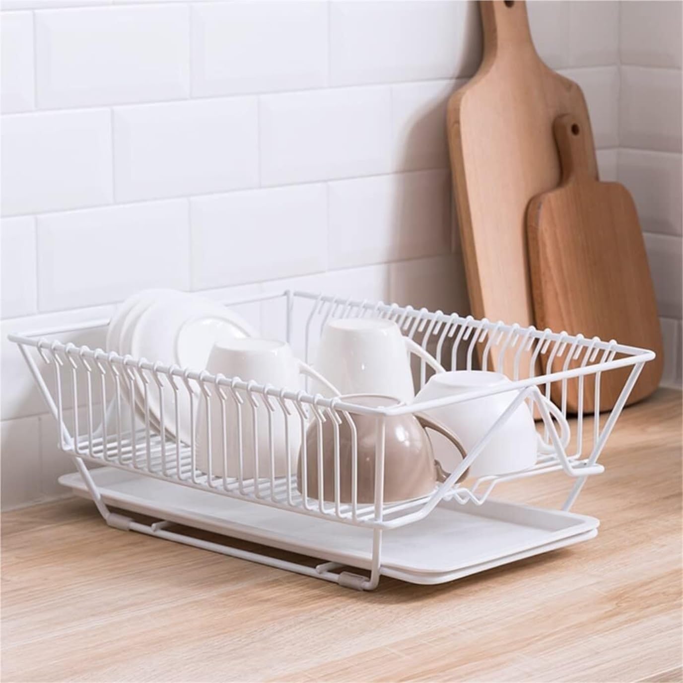 Escurreplatos Estante De Secado Platos Hierro con Escurridor Organizador Utensilios Encimera Cocina para El Hogar Organización Cocina(White)