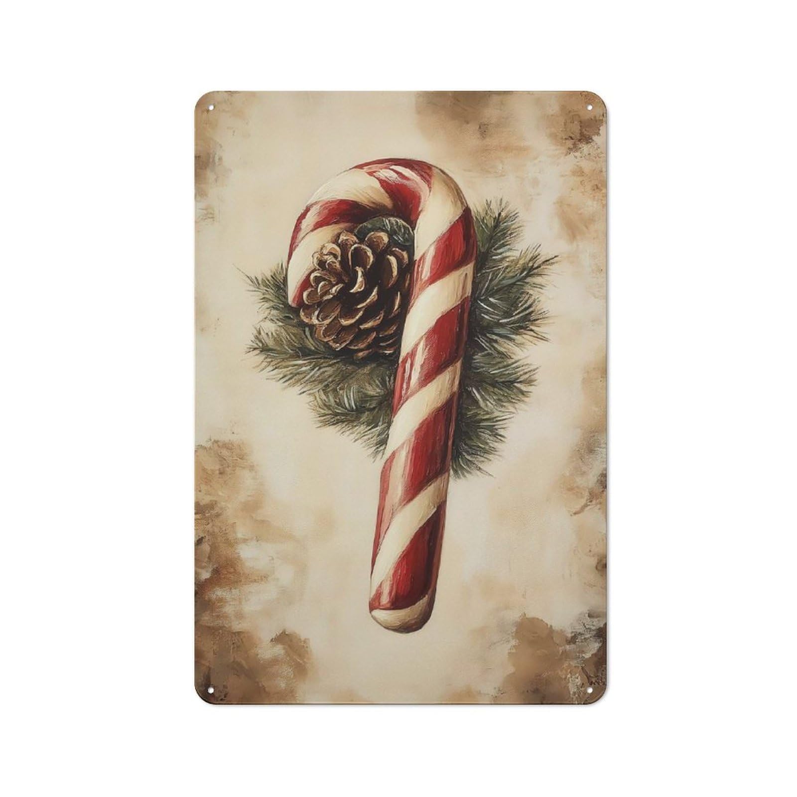 Junmoney Candy Cane And Pine Cone Cottage Style Metal Wall Decor 30X20cm, Farmhouse Metal Sign For Farmhouse Kitchen, Pantry Or Dining Area