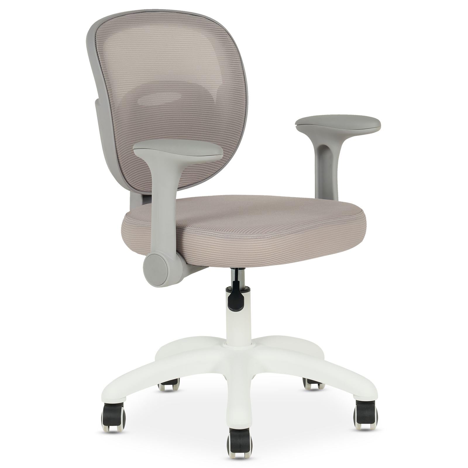 IDIMEX Schreibtischstuhl für Kinder Amelia höhenverstellbar, Grau – ergonomischer Bürostuhl für Kinderzimmer, atmungsaktive Mesh Rückenlehne & weißes Fußkreuz mit 5 Rollen