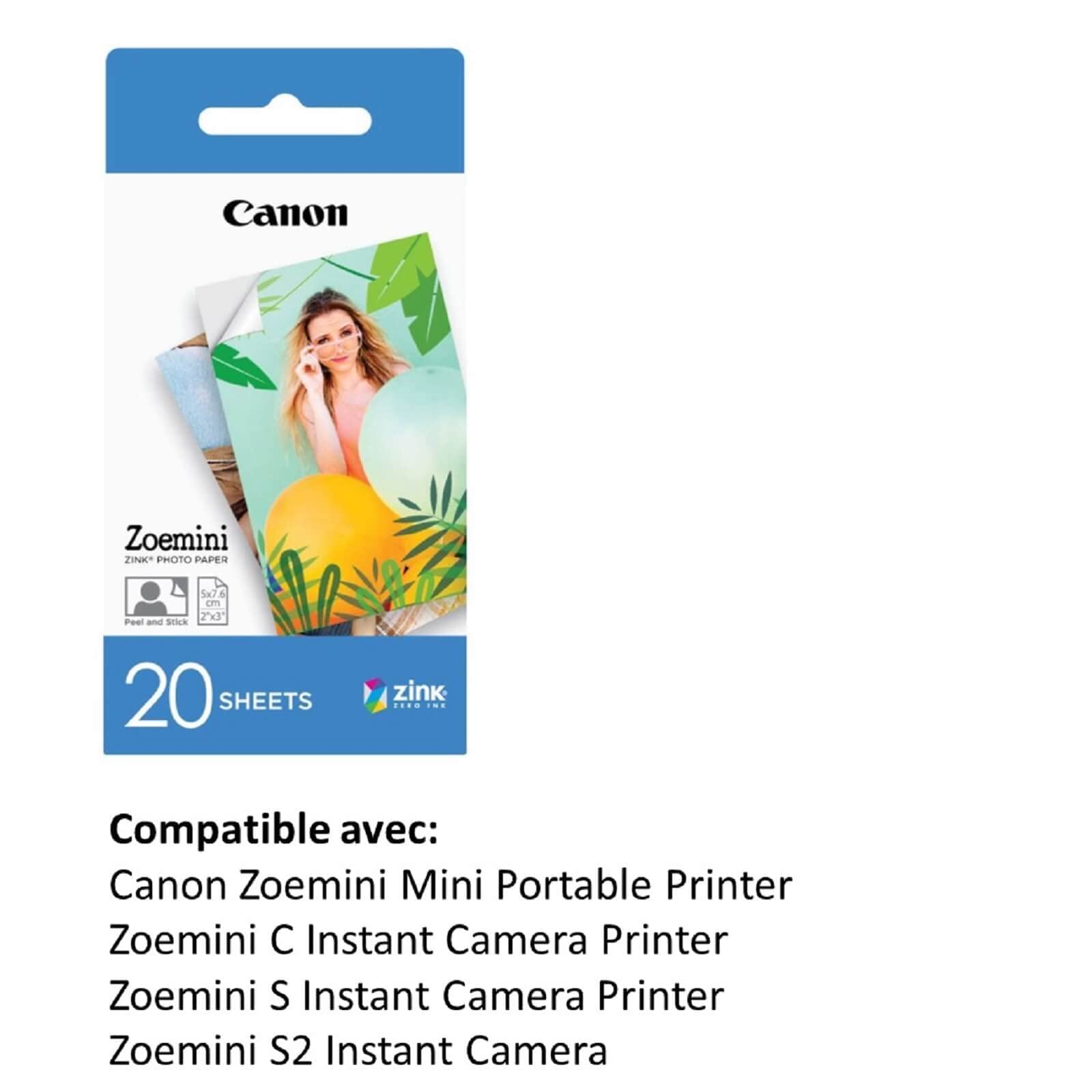 Canon Zoemini 2 Printing Kit Marineblau (INKL. 20x ZP-2030 + 10x Circle Sticker) & Papier Photo Zink 5 נ7,6 cm Zoemini | Pack de 20 Feuilles | Impression sans Encre | Résistant
