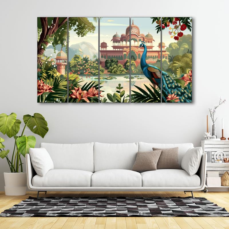 Image of The Castle Decor Pichwai Madhubani art painting with frame Big Size 36x60 Wall art for living room,Bedroom,Drawing room,Hotels-Wooden Framed-701