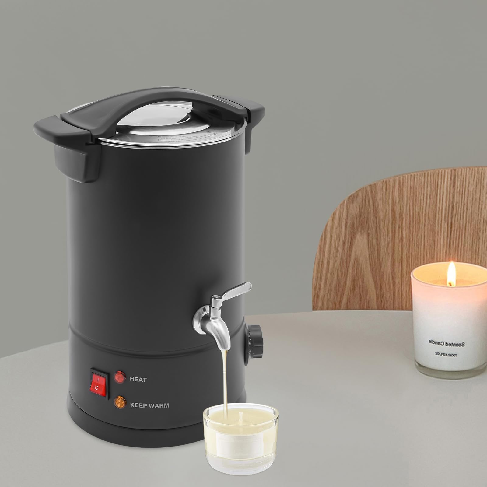 Wachsschmelzer für Kerzen Elektrisch 8L, 1800W Kerzenschmelztiegel mit Ausgießer und Temperaturregler, Wachsschmelzgerät für Kerzenherstellung, Seifenherstellung, Wachs-Melts & DIY-Kunstprojekte