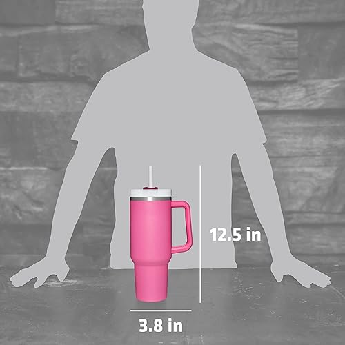 Miniatura 4 de Quencher - Vaso térmico con popote y asa, reutilizable, de acero inoxidable al vacío, mantiene el calor y el hielo frío durante horas, 40 onzas