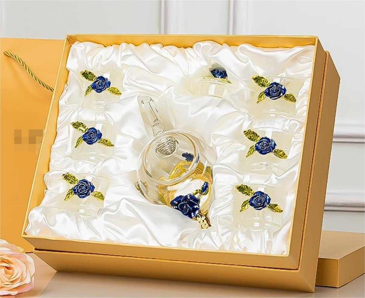Juego Té Tetera 7 Uds Juego De Tazas Té Esmaltadas Tetera Vidrio Estilo Europeo Hogar 6 Flores Simple Negocios Artículos Hogar(Blue Rose)