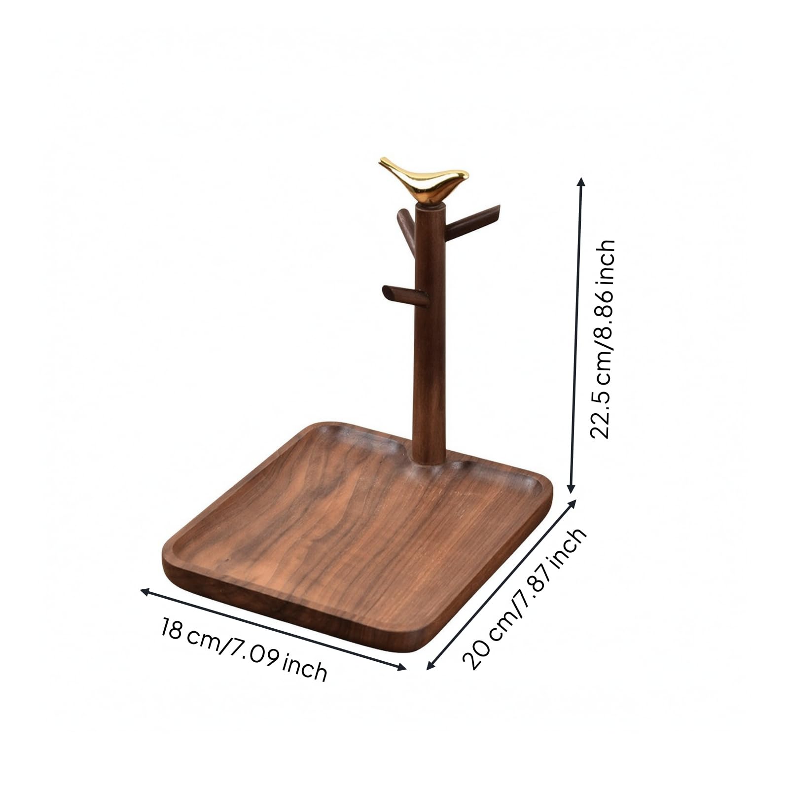 Milageto Organizador Madera Caoba con Bandeja y Perchas que Ahorra Espacio Organizador Mesa con Bandeja Recogedora Compacta Mesa Entrada, Pájaro Cuadrado