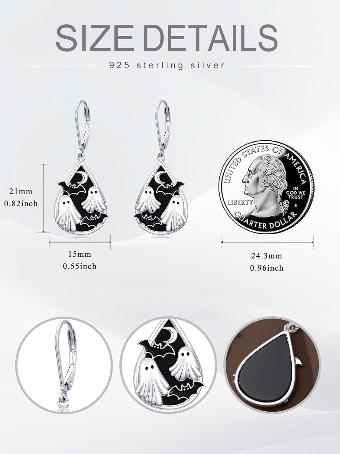 Bat Earrings Ghost Earrings for Women 925 Sterling Silver Bat Spooky Boo Halloween Dangle Halloween Jewelry for Women