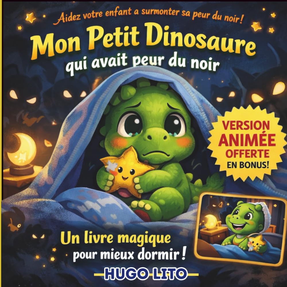 Mon Petit Dinosaure qui avait peur du noir. Un livre magique pour mieux dormir. Aidez votre enfant a surmonter sa peur du noir !: Bonus vidéo animé et Diplôme : Je suis courageux comme Petit Dino !