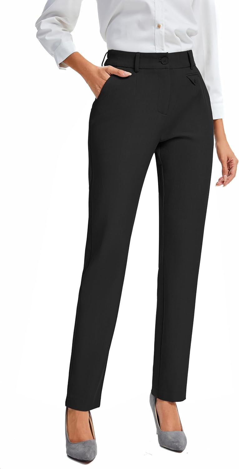 FUNYYZO Women's Stretch Business Work Pants with Pockets Wear to Work Casual Suitpants Long Straight Trousers - Image 4