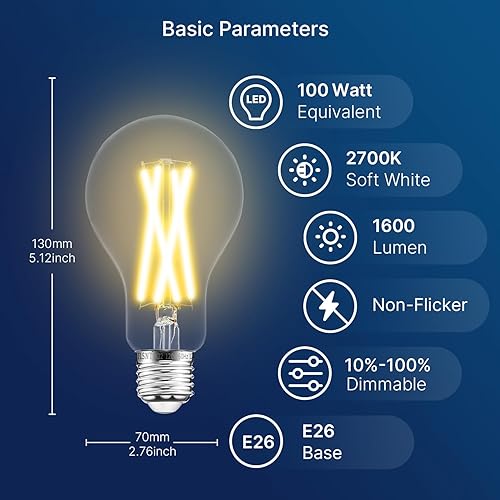 Miniatura 9 de FLSNT Bombillas LED Edison equivalentes a 100 W, luz diurna de 5000 K, bombillas LED A21 regulables de 12 W, 1600 LM, CRI90, base E26, paquete de 8