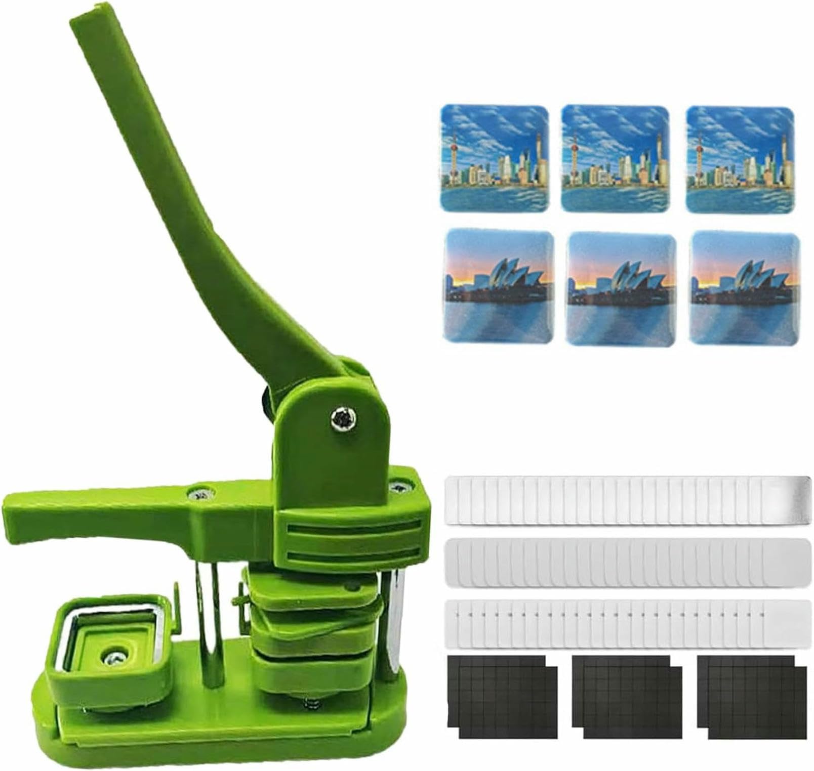 ZXGRfdefa Badge maker, 50 mm Square Fridge Photo Maker Machine Press, Ergonomic Arc Handle Punch Kit, Easy DIY Button Making(Green,Fridge Magnets)